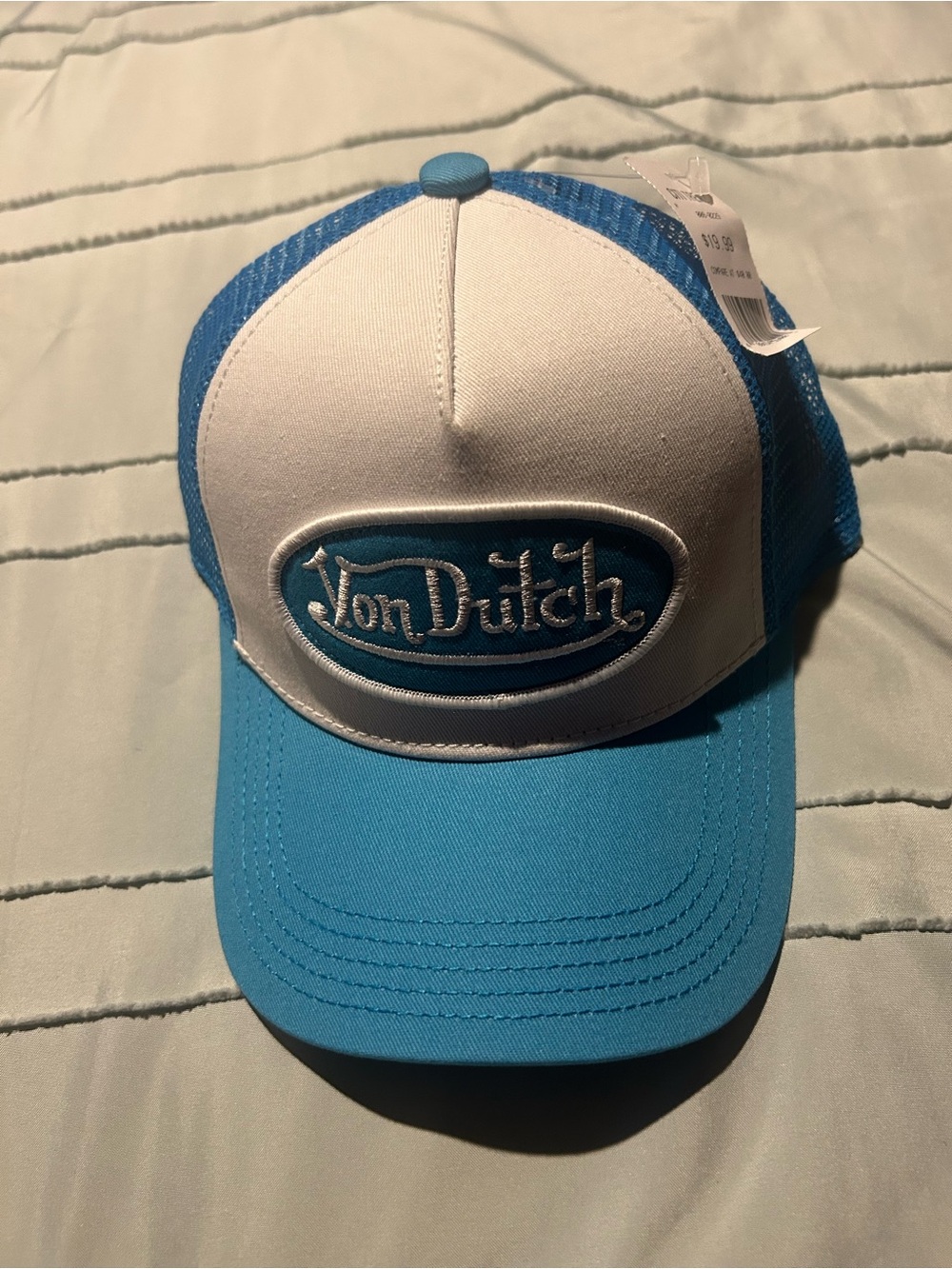 Von Dutch Two-Tone Blue and White Mesh Trucker Cap